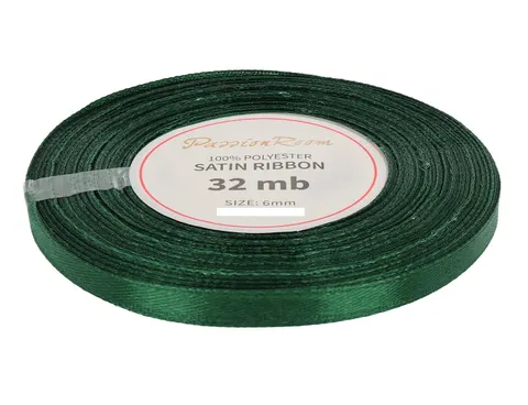 [86202] Wstążka satynowa 6mm 32mb ciemna zielona