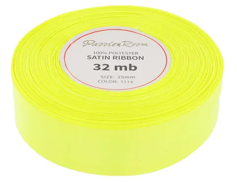 [825210] Wstążka satynowa 25mm 32mb neonowa limonkowa