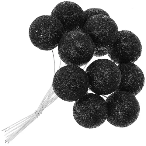 [67xg6024] Kulki brokatowe na druciku 2,5cm 12szt czarne