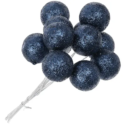 [67xg6026] Kulki brokatowe na druciku 2,5cm 12szt ciemnogranatowe