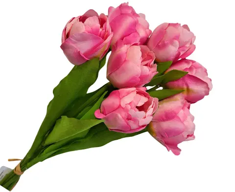 [w04320] Bukiet tulipanów pełnych 7 kwiatów różowy cieniowany 39cm