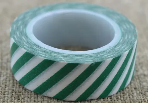 [606013] Taśma washi tape zielono- biała 10m