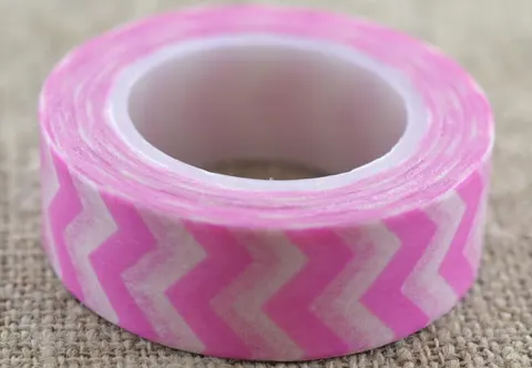 [606021] Taśma washi tape różowo- biała 10m