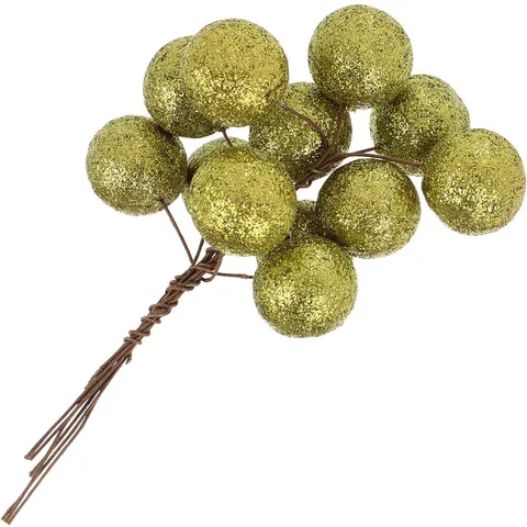 [680138] Kulki brokatowe na druciku 2,5cm 12szt zielone