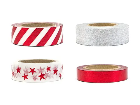 [606045] Taśmy samoprzylepne washi tape srebrne i czerwone 4szt