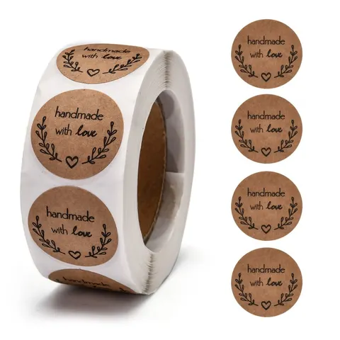 [72148] Naklejki z napisem "handmade with love" 500szt