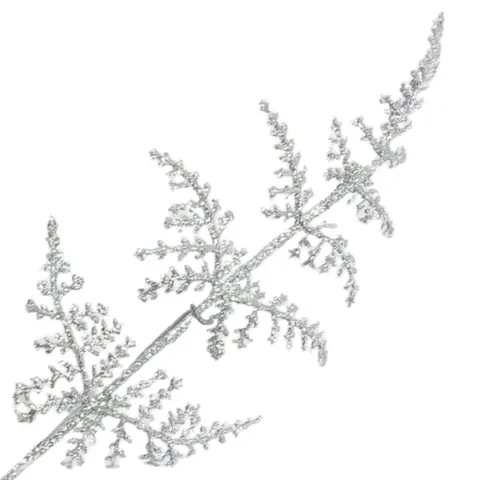[680199] Gałązka brokatowa srebrna asparagus 22cm