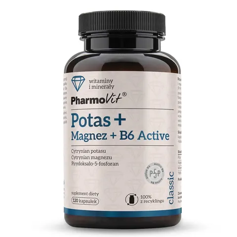 POTAS + MAGNEZ + WITAMINA B6 ACTIVE 120 KAPSUŁEK 136,39 g - PHARMOVIT (CLASSIC)