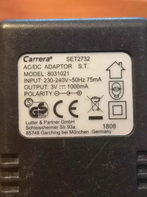 Zasilacz sieciowy Carrera SET2732 3V 1000mAh