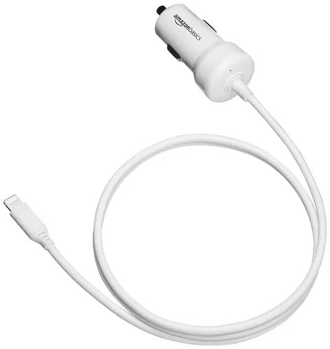 Ładowarka samochodowa Lightning z kablem do iPhone Amazon Basics biały