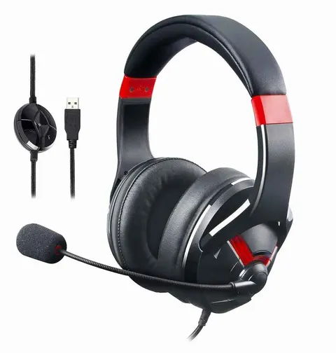 Przewodowe słuchawki gamingowe czerwone AmazonBasics dla PC, Switch, Xbox, PS4