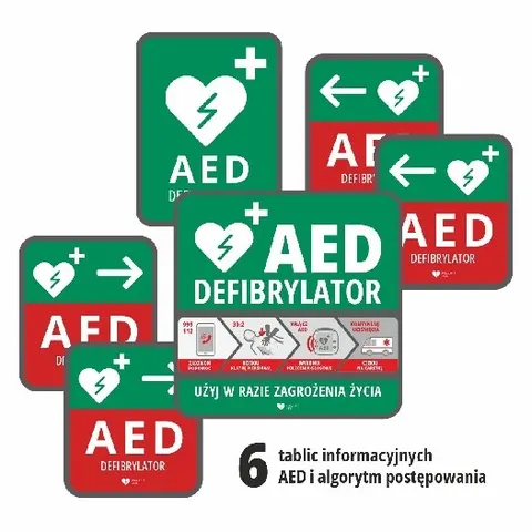 Zestaw tablic informacyjnych AED (Alg,Info,W,W,E,E)
