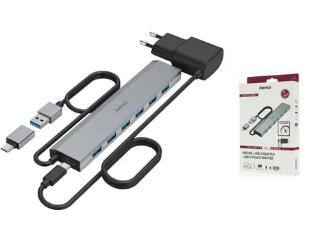 Hama HUB 7 Ports USB 3.2 Gen 1 5 Gbit/s incl. USB-C Adapter and PSU