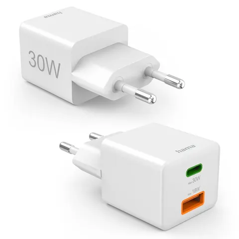 HAMA ŁADOWARKA 30W SIECIOWA MINI PD/QC 1X USB-C 1X USB-A BIAŁA