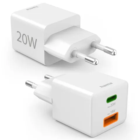 HAMA ŁADOWARKA 20W SIECIOWA MINI PD/QC 1X USB-C 1X USB-A BIAŁA