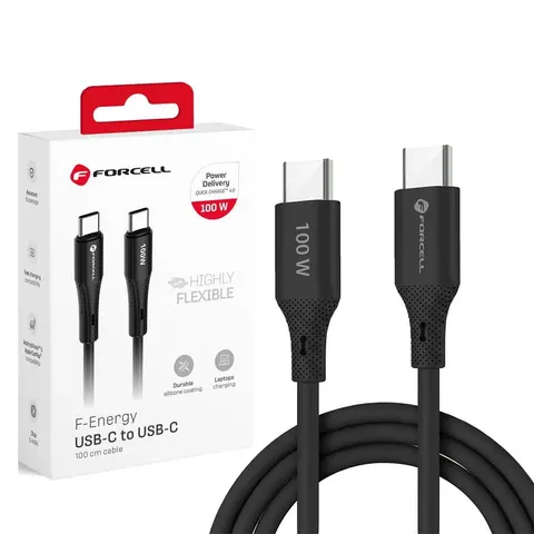 Kabel USB C do USB C Forcell QC4.0 PD 5A 100W Silicone 1 m C347 czarny