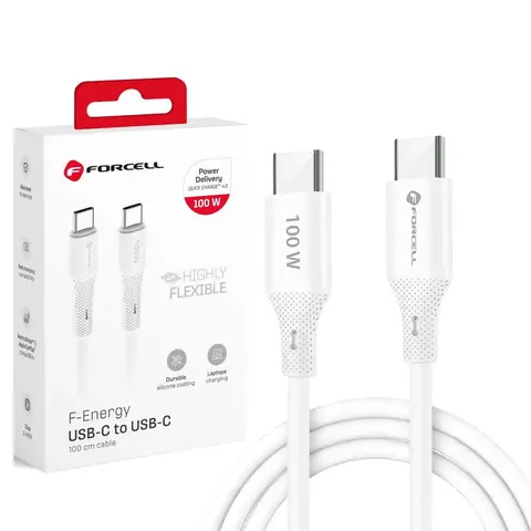 Kabel USB C do USB C Forcell QC4.0 PD 5A 100W Silicone 1 m C347 biały