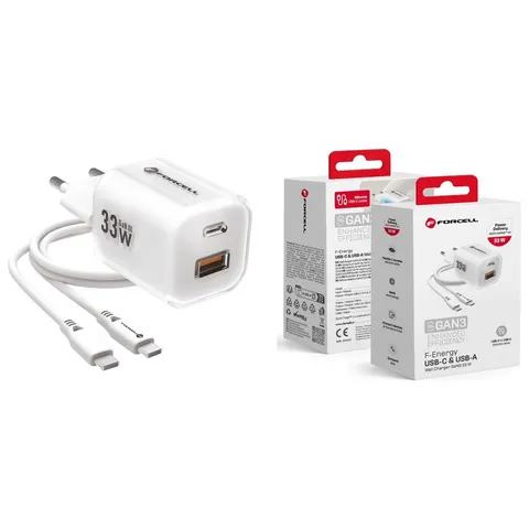 Ładowarka Sieciowa GaN III 33W USB-C USB-A PD QC4.0 Forcell VT-41 Biała