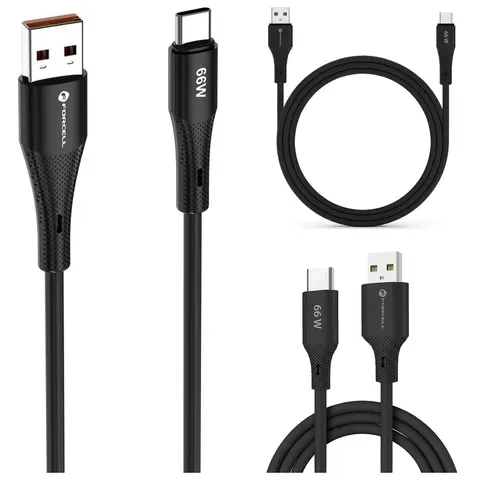 Kabel USB A do USB C Szybkie Ładowanie 66W 3A Silikonowy Czarny 1m QC 4.0