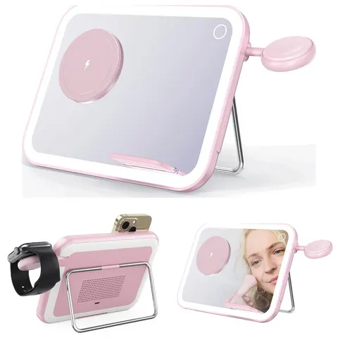 Ładowarka Indukcyjna 3w1 MagSafe Lusterko LED Apple Samsung Watch 15W Różowa