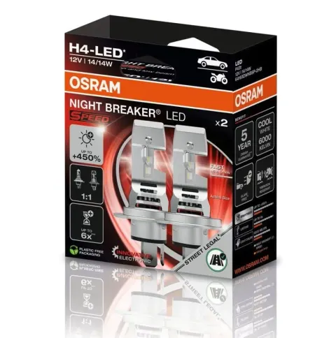Żarówki samochodowe LED H4 12V 14/14W 6000K OSRAM Night Breaker LED Speed – komplet 2 szt.