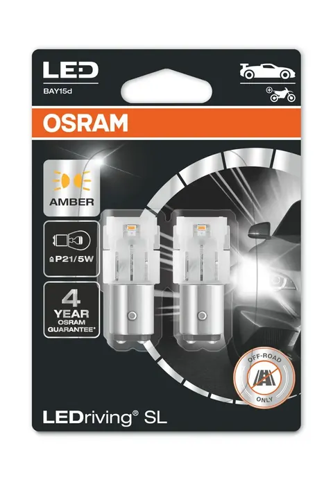 Żarówki LED P21/5W 12V BAY15d OSRAM LEDriving SL żółte – 2 szt., nr kat. 7528DYP-02B