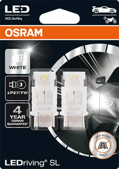 Żarówki LED P27/7W 12V W2,5x16q OSRAM LEDriving SL białe 6000K – 2 szt., nr kat. 3157DWP-02B