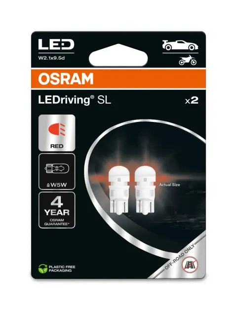 Żarówki LED W5W 12V W2,1x9,5d OSRAM LEDriving SL czerwone – 2 szt.