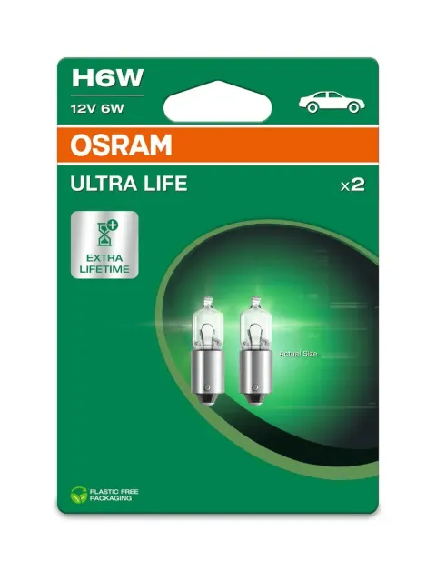 Żarówki samochodowe H6W 12V 6W BAX9s OSRAM Ultra Life, nr kat. 64132ULT-2BL – 2 szt.
