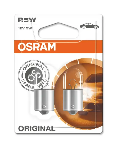 Żarówki samochodowe R5W 12V 5W BA15s OSRAM, nr kat. 5007-02B – 2 szt.