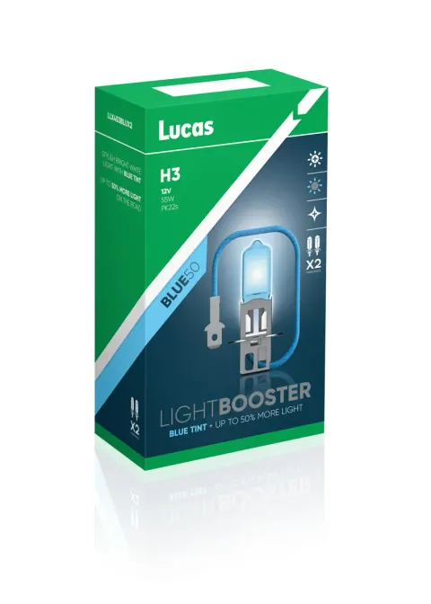 Żarówki samochodowe H3 12V 55W PK22s Lucas Light Booster Blue – 2 szt.