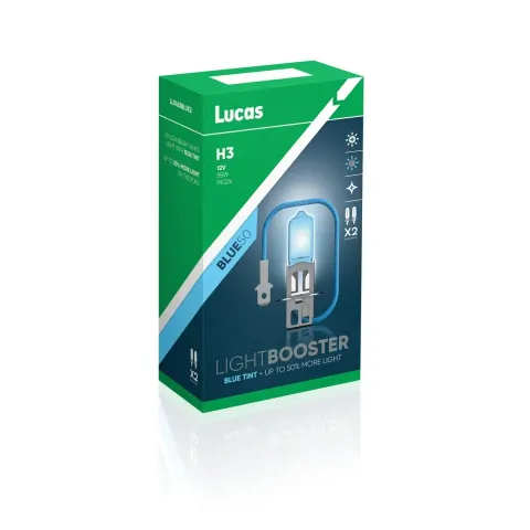 Żarówki samochodowe H3 12V 55W PK22s niebieskie Lucas Light Booster Blue – 2 szt.
