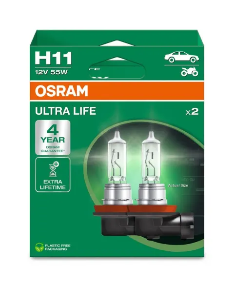 Żarówki samochodowe H11 12V 55W PGJ19-2 OSRAM Ultra Life – 2 szt.