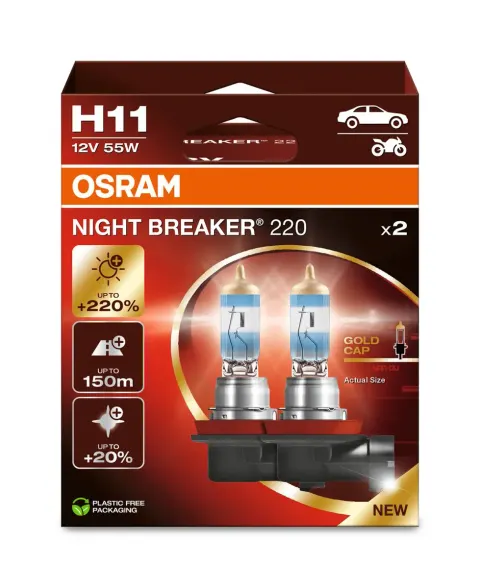 Żarówki samochodowe H11 12V 55W PGJ19-2 OSRAM Night Breaker 220 – 2 szt.