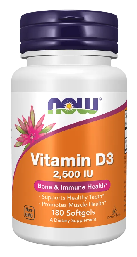 NOW FOODS Witamina D3 2500 IU (180 kaps.)