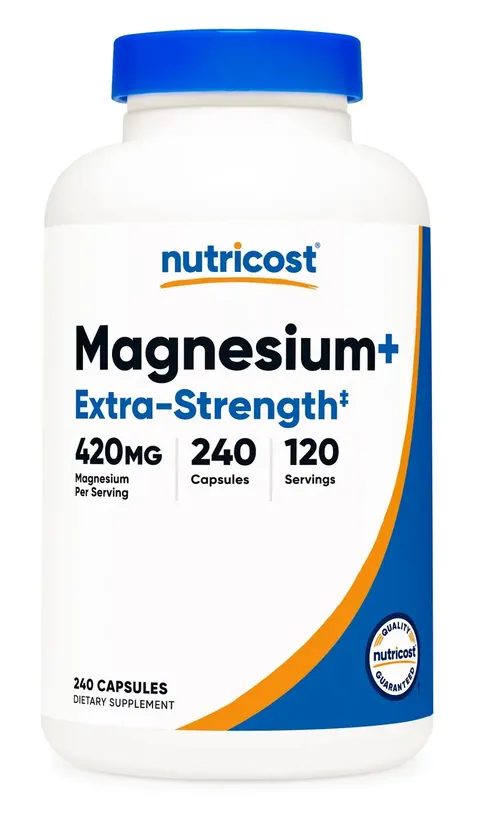 NUTRICOST Magnesium+ Extra Strength - Tlenek magnezu + Glicynian magnezu (240 kaps.)