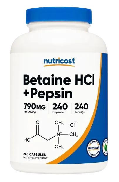 NUTRICOST Betaine HCl + Pepsin - Betaina HCl z pepsyną (240 kaps.)