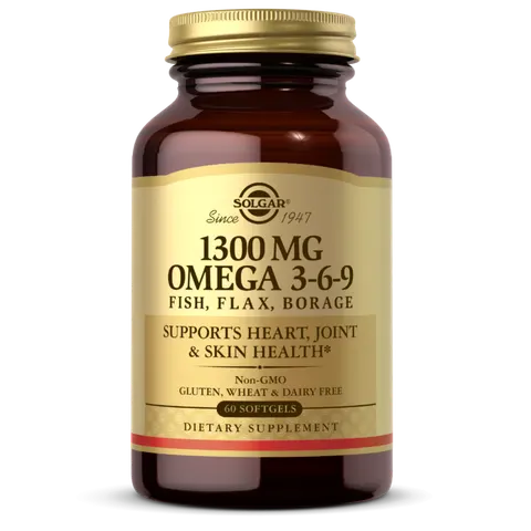 SOLGAR Omega 3-6-9 Fish, Flax, Borage - Omega 3-6-9 z ryb, siemienia lnianego i ogórecznika (60 kaps.)