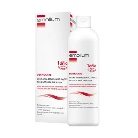EMOLIUM DERMOCARE Delikatna emulsja do kąpieli do skóry wrażliwej, suchej i skłonnej do alergii od 1 dnia życia 400ml