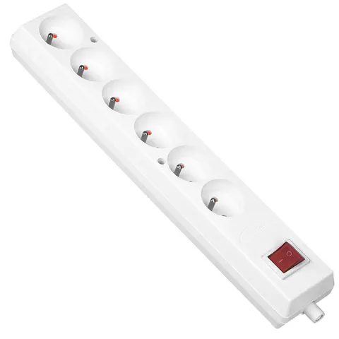 Gniazdo przedłużacza przenośne sześciokrotne z uziemieniem z wyłącznikiem 6x2P+Z 16A 250V, rozbieralne, GN-670WS BIAŁY; T-10492, PLASTROL