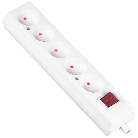 Gniazdo przedłużacza przenośne pięciokrotne bez uziemienia z wyłącznikiem 5x2P 16A 250V, rozbieralne, GN-560WS BIAŁY; T-10490, PLASTROL
