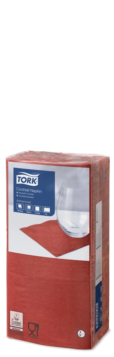 Czerwone serwetki koktajlowe 24 x 24 Tork 477826, 2-warstwowe