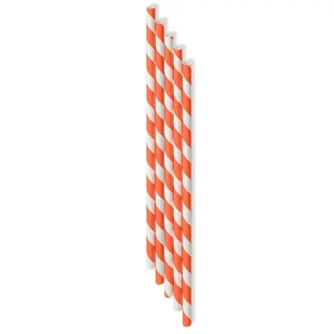 Słomka pomarańczowo - biała w paski 8 x 210 mm - 250 szt.
