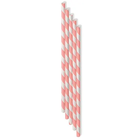 Słomka różowo - biała w paski 8 x 210 mm - 250 szt.