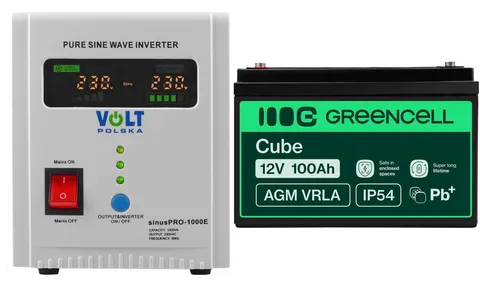 Zestaw: zasilacz awaryjny Volt Sinus Pro 1000E 1000VA/700W + akumulator Green Cell AGM VRLA 12V 100Ah