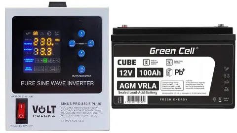 Zestaw: zasilacz Volt Sinus Pro 850E 500VA/850W + akumulator Green Cell AGM VRLA 12V 100Ah