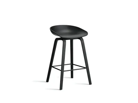 About a Stool (AAS 32) Low - Black lacquered oak - stołek na drewnianych nogach