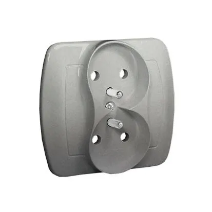 AKORD Gniazdo wtyczkowe z uziemieniem podwójne, z przesłonami torów prądowych, ?16A, 250V~, zaciski śrubowe; aluminiowy metaliz.