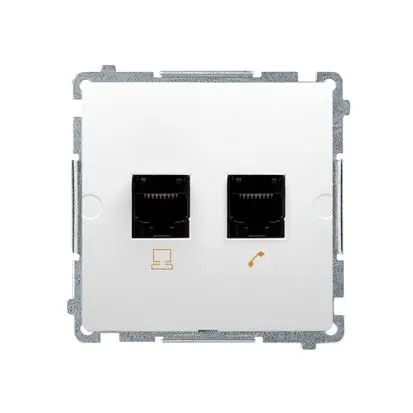 BASIC Gniazdo komputerowe RJ45 kat.5e + telefoniczne RJ11 (moduł). Montaż gniazda na wkręty do puszki; białe