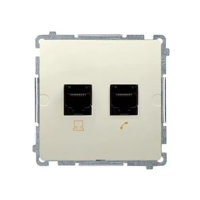 BASIC Gniazdo komputerowe RJ45 kat.5e + telefoniczne RJ11 (moduł). Montaż gniazda na wkręty do puszki; beż